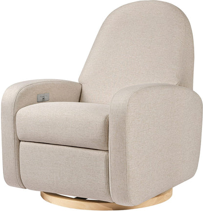 Babyletto Nami Electronic Swivel Glider Recliner w/ USB - Performance Beach Eco-Weave w/ Light Wood Base - M23188PBEWLB