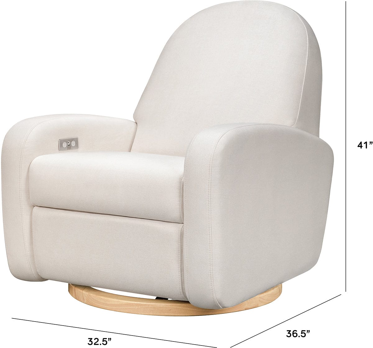 Babyletto Nami Electronic Swivel Glider Recliner w/ USB - Performance Cream Eco-Weave w/ Light Wood Base - M23188PCMEWLB