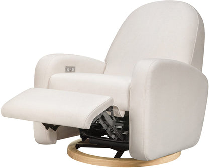 Babyletto Nami Electronic Swivel Glider Recliner w/ USB - Performance Cream Eco-Weave w/ Light Wood Base - M23188PCMEWLB