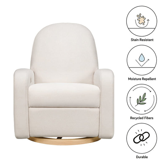 Babyletto Nami Electronic Swivel Glider Recliner w/ USB - Performance Cream Eco-Weave w/ Light Wood Base - M23188PCMEWLB