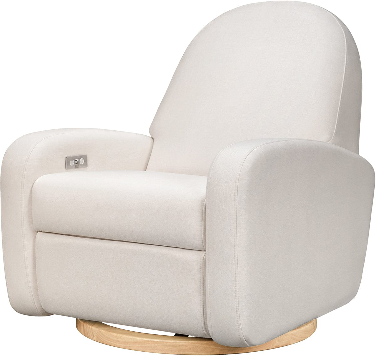 Babyletto Nami Electronic Swivel Glider Recliner w/ USB - Performance Cream Eco-Weave w/ Light Wood Base - M23188PCMEWLB