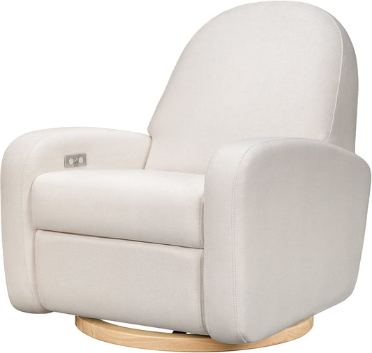 Babyletto Nami Electronic Swivel Glider Recliner w/ USB - Performance Cream Eco-Weave w/ Light Wood Base
