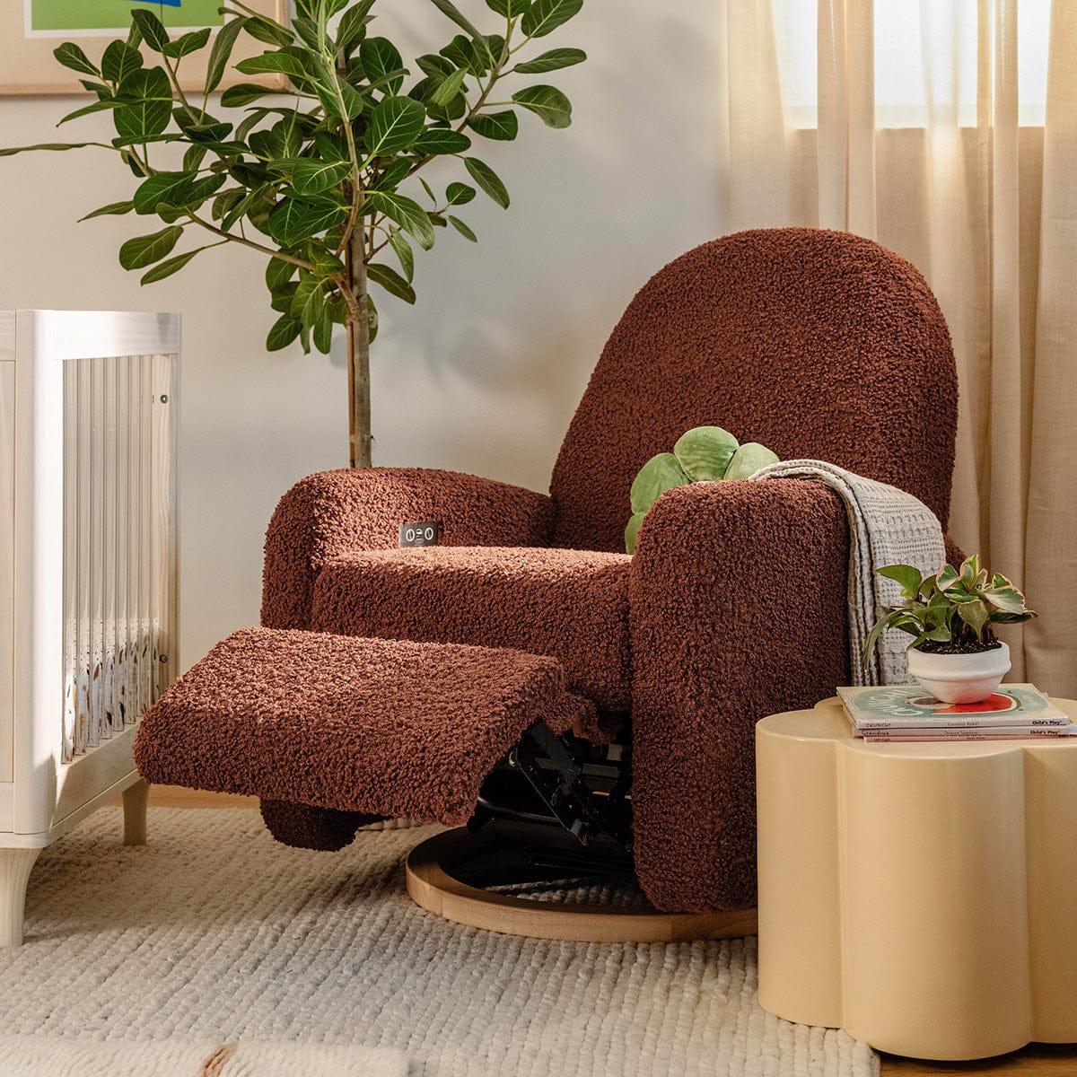 Babyletto Nami Electronic Swivel Glider Recliner w/ USB - Rouge Teddy Loop w/ Light Wood Base - M23188RTLB