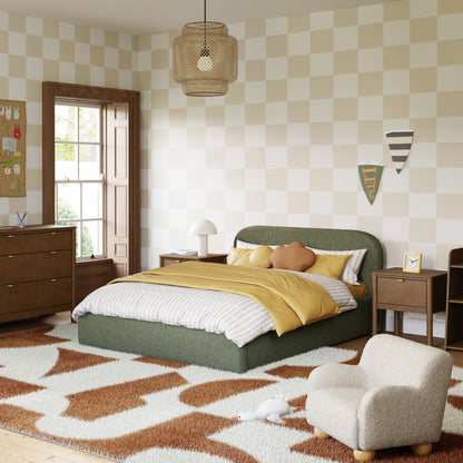Babyletto Nara Full Floor Bed - Performance Olive Boucle