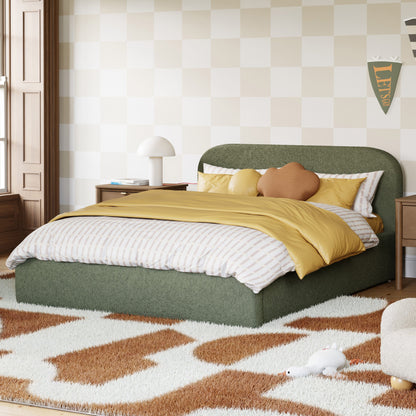 Babyletto Nara Full Floor Bed - Performance Olive Boucle