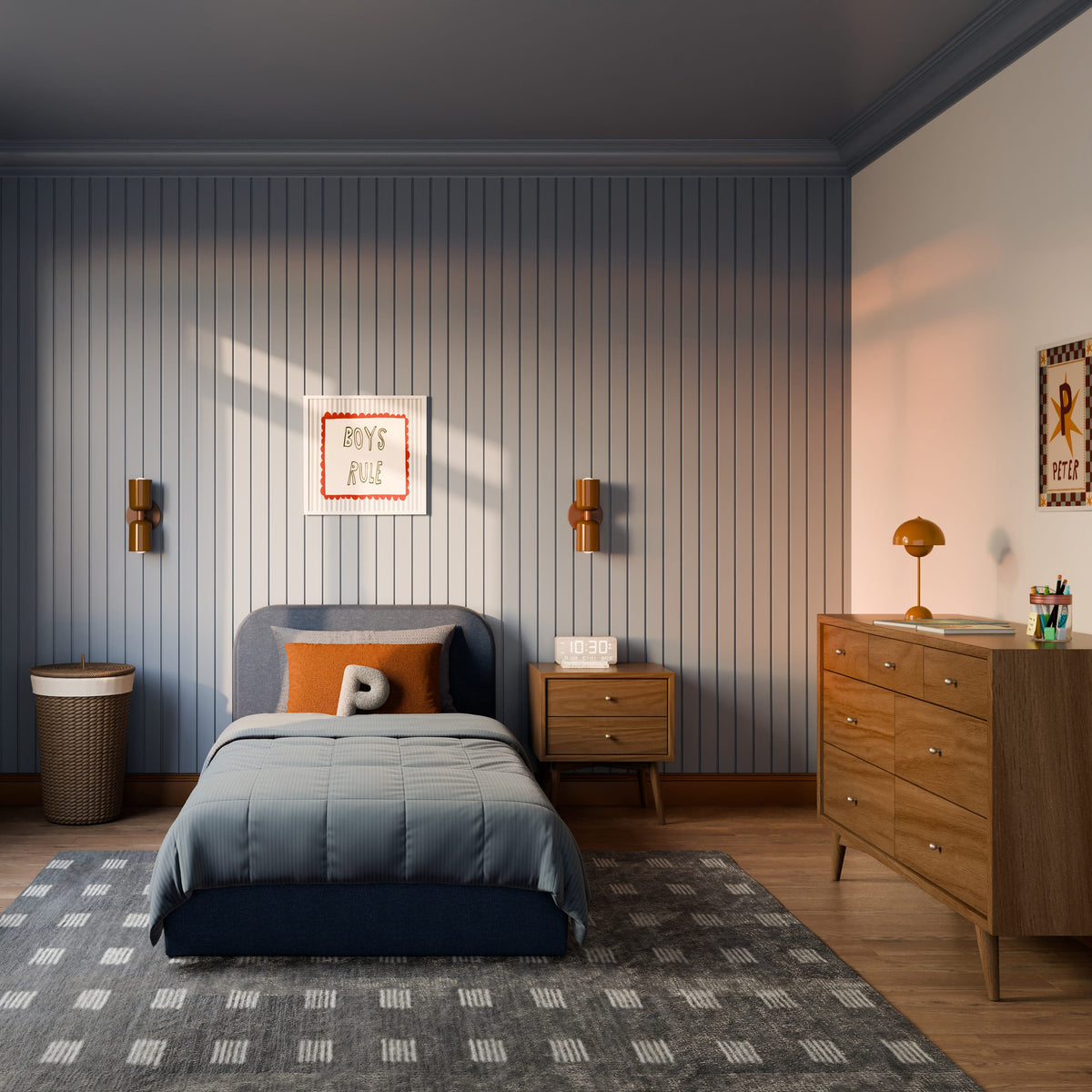Babyletto Nara Twin Floor Bed - Performance Navy Eco-Twill
