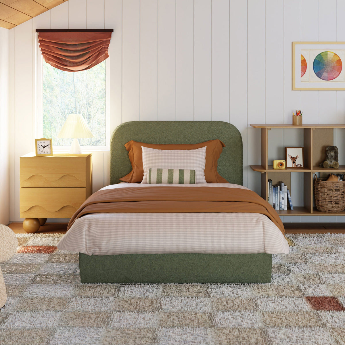 Babyletto Nara Twin Floor Bed - Performance Olive Boucle