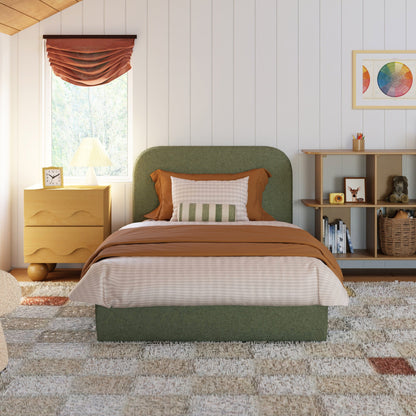 Babyletto Nara Twin Floor Bed - Performance Olive Boucle