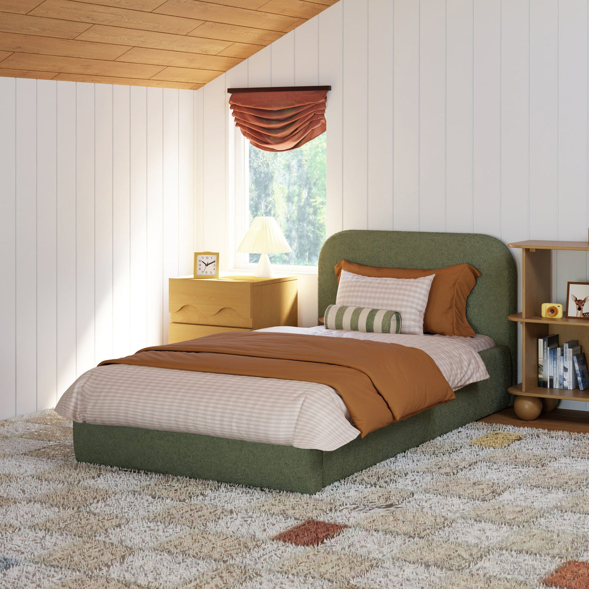 Babyletto Nara Twin Floor Bed - Performance Olive Boucle