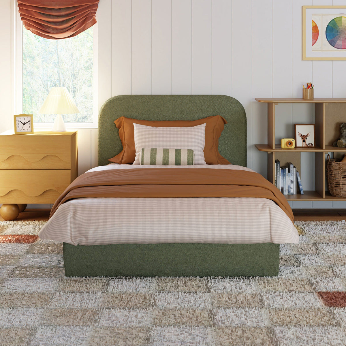 Babyletto Nara Twin Floor Bed - Performance Olive Boucle