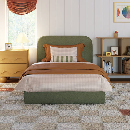 Babyletto Nara Twin Floor Bed - Performance Olive Boucle