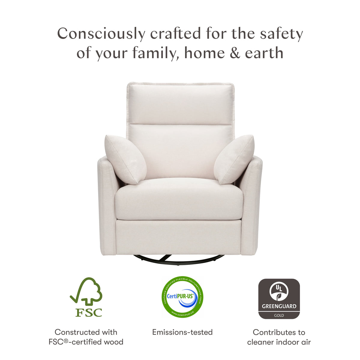 Babyletto Nori Extra Wide Electronic Recliner and Swivel Glider with USB port - Performance Cream Eco-Weave