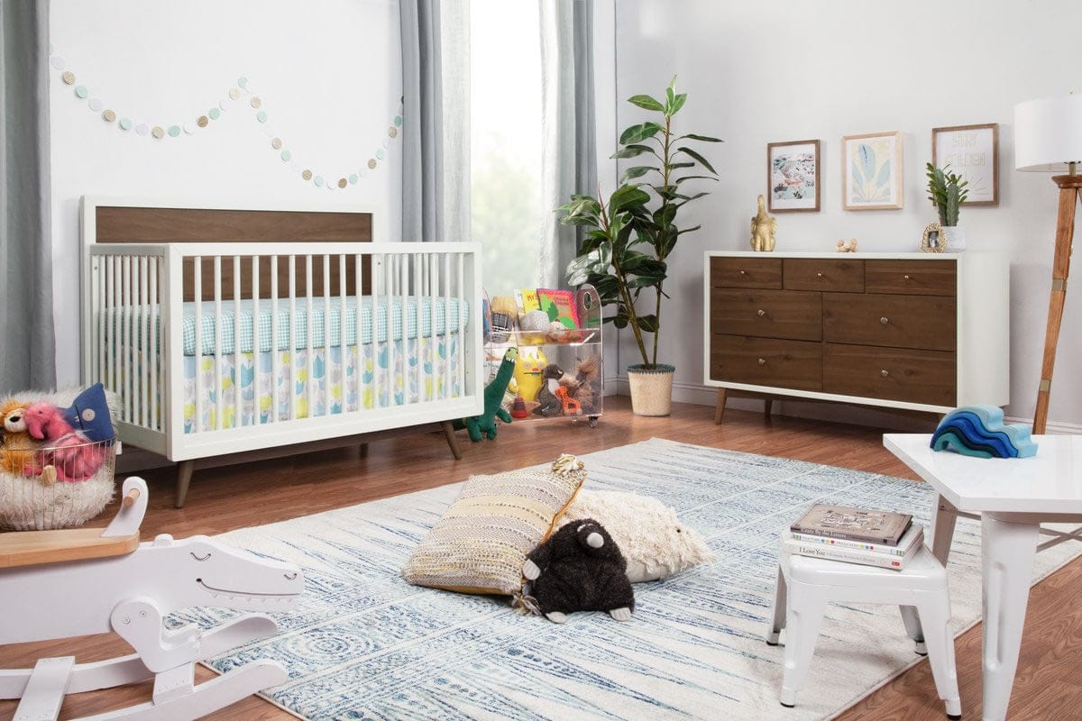 Babyletto Palma 4-in-1 Convertible Crib with Toddler Bed Conversion Kit - Warm White/Natural Walnut - M15901RWNL