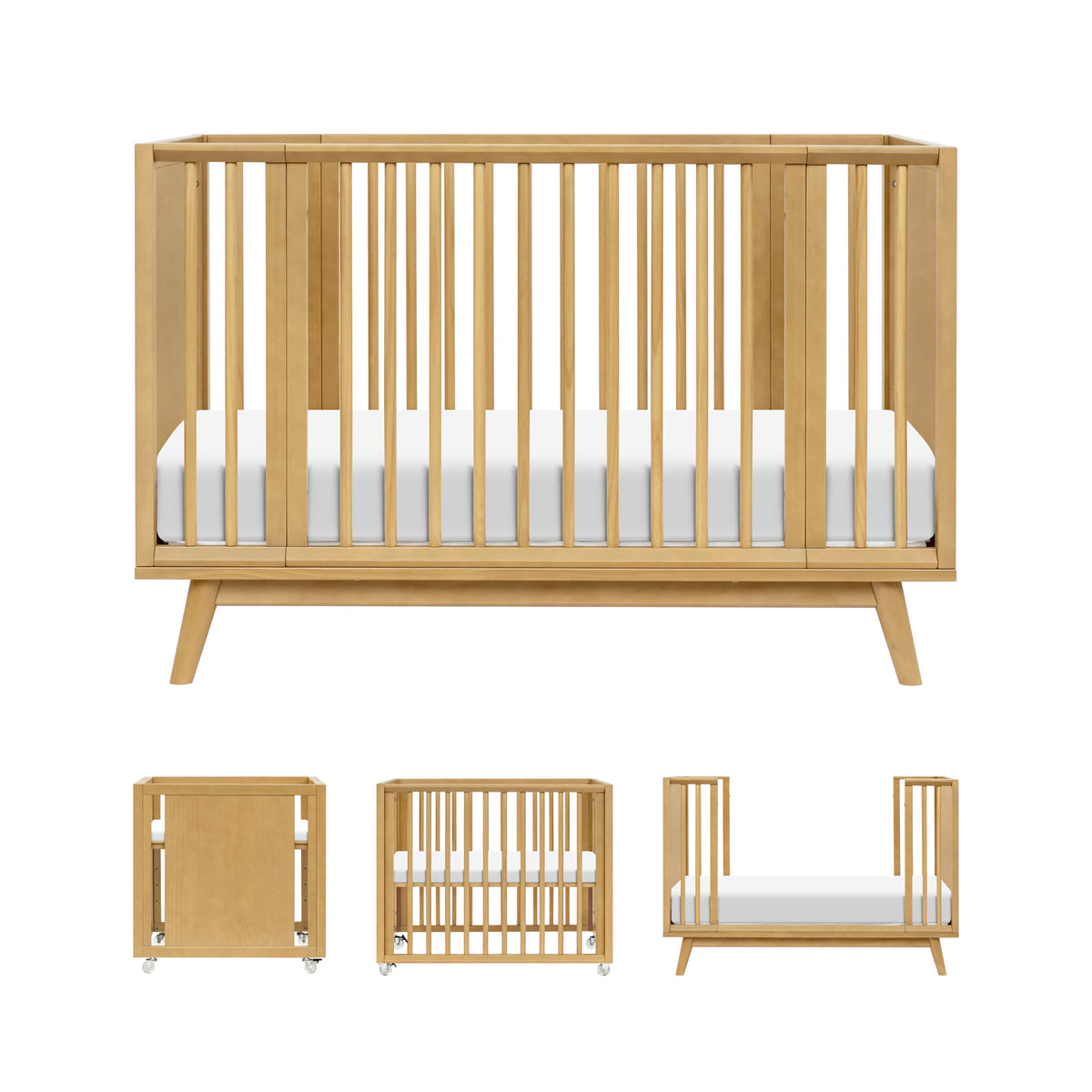 Babyletto Palma 8-in-1 Convertible All-Stages® Crib with Bassinet & Toddler Bed Kits - Honey