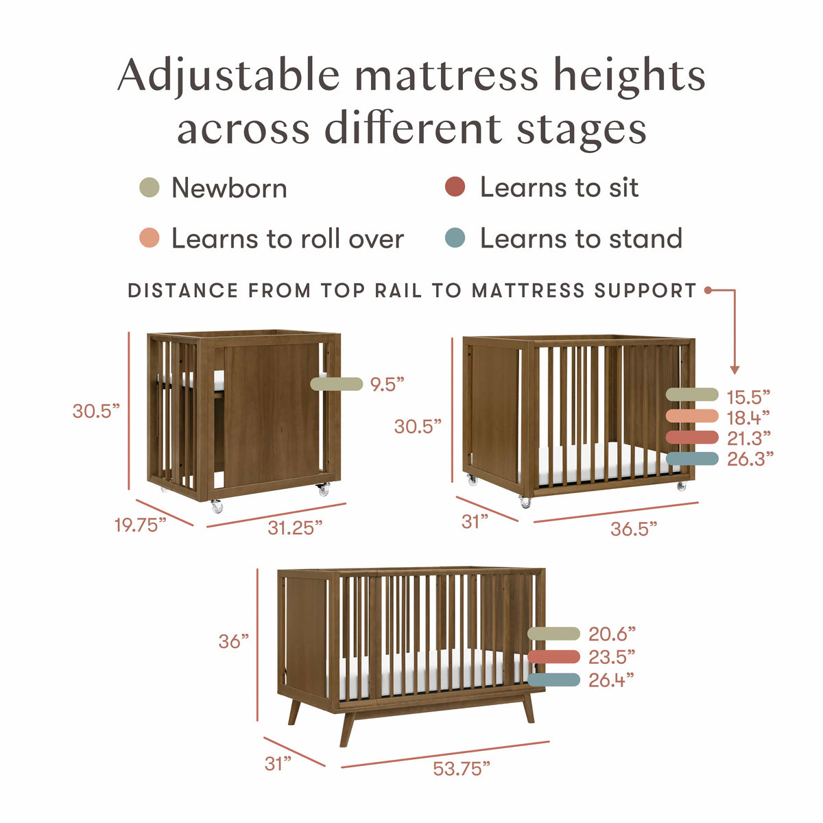 Babyletto Palma 8-in-1 Convertible All-Stages® Crib with Bassinet & Toddler Bed Kits - Natural Walnut
