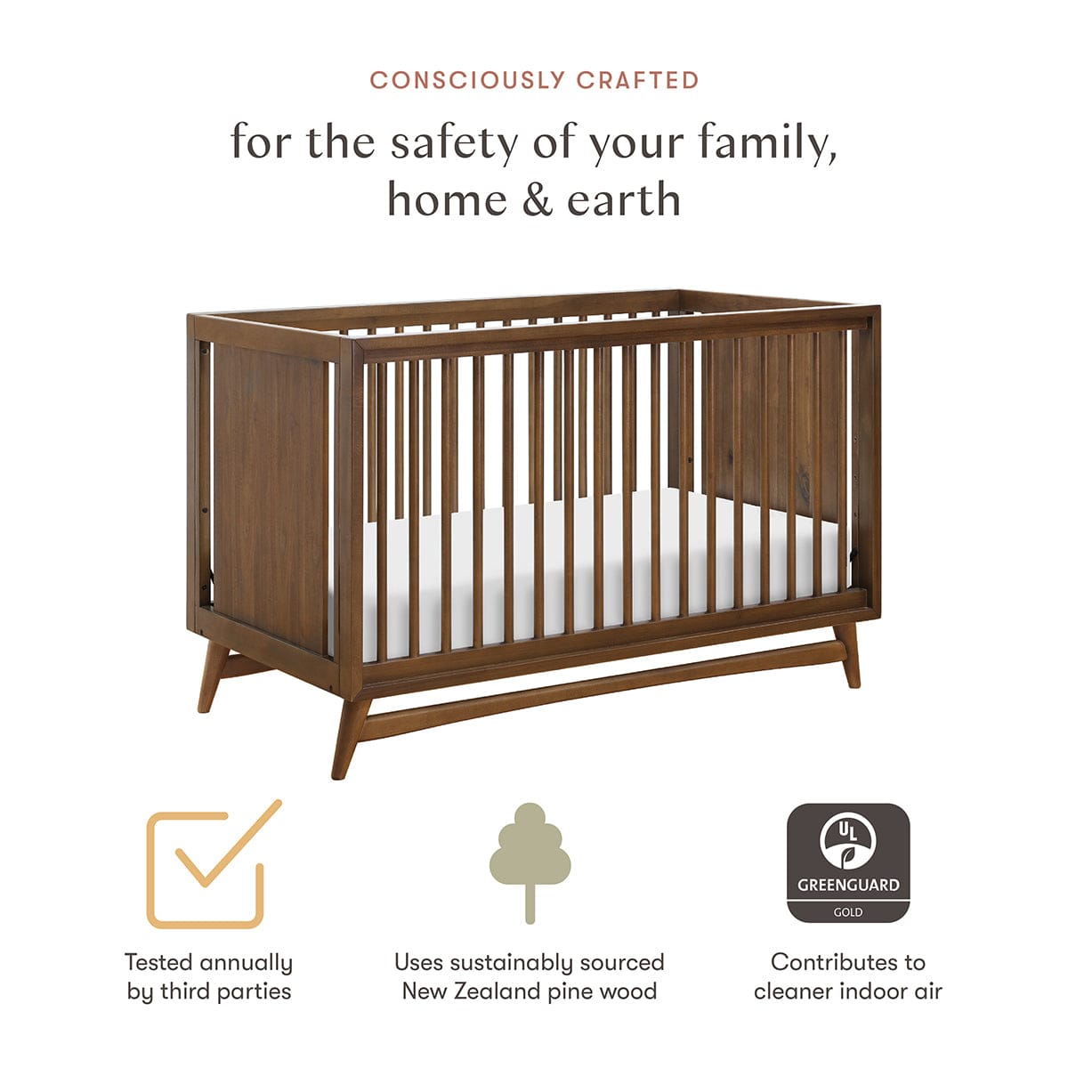 Babyletto Peggy 3-in-1 Convertible Crib w/Toddler Bed Conversion Kit - Natural Walnut - M15401NL