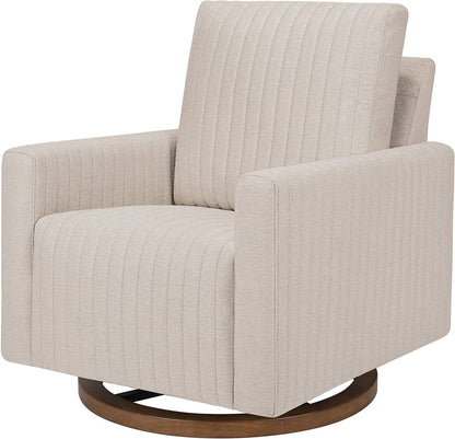 Babyletto Poe Channeled Swivel Glider - Performance Beach Eco-Weave w/ Dark Wood Base - M26687PBEWDB