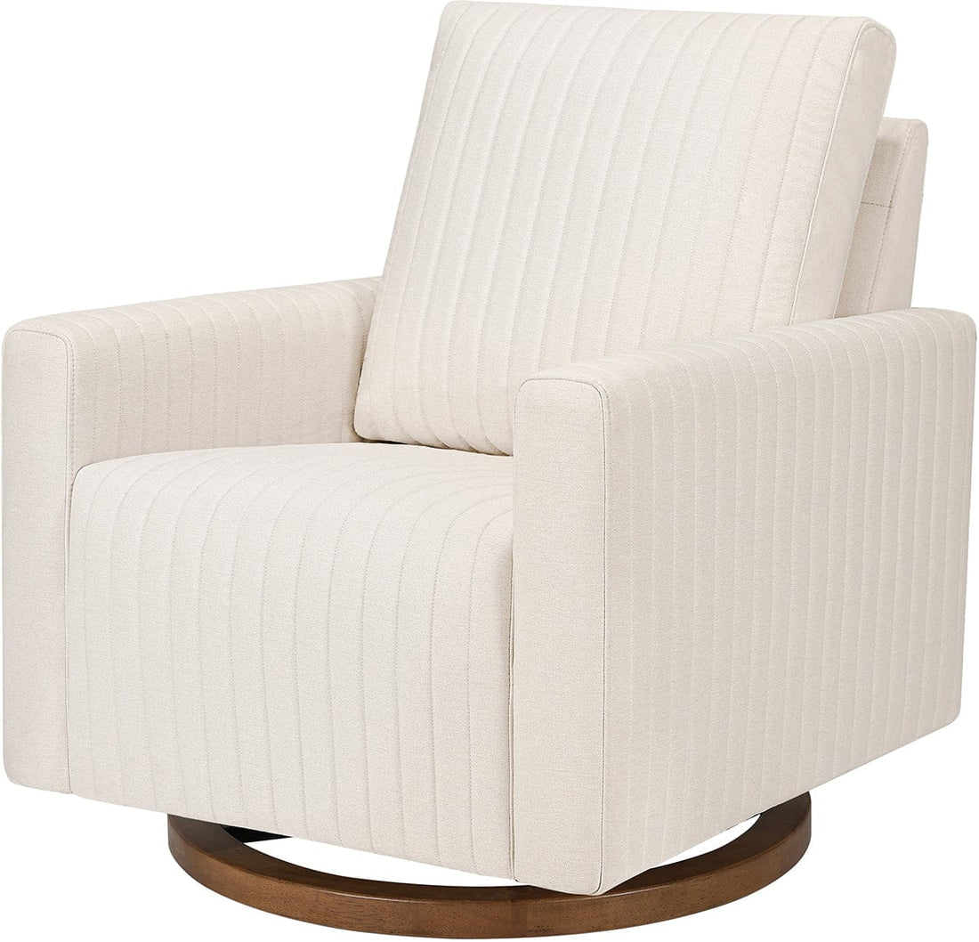 Babyletto Poe Channeled Swivel Glider - Performance Cream Eco-Weave w/ Dark Wood Base - M26687PCMEWDB