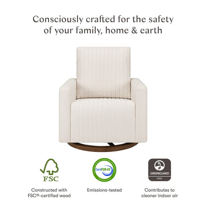 Babyletto Poe Channeled Swivel Glider - Performance Cream Eco-Weave w/ Dark Wood Base - M26687PCMEWDB