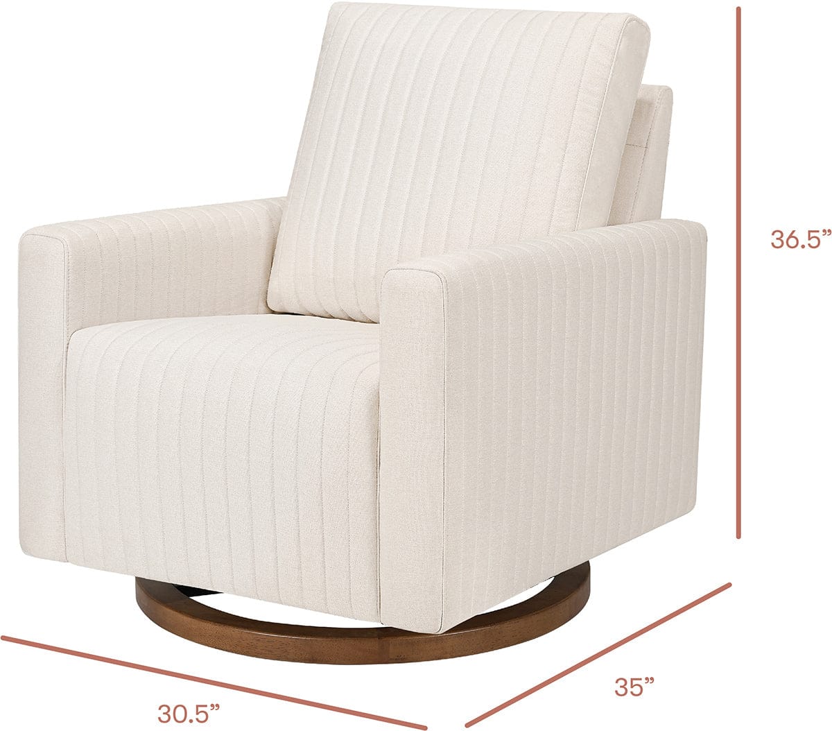 Babyletto Poe Channeled Swivel Glider - Performance Cream Eco-Weave w/ Dark Wood Base - M26687PCMEWDB