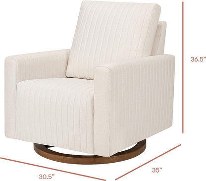 Babyletto Poe Channeled Swivel Glider - Performance Cream Eco-Weave w/ Dark Wood Base - M26687PCMEWDB