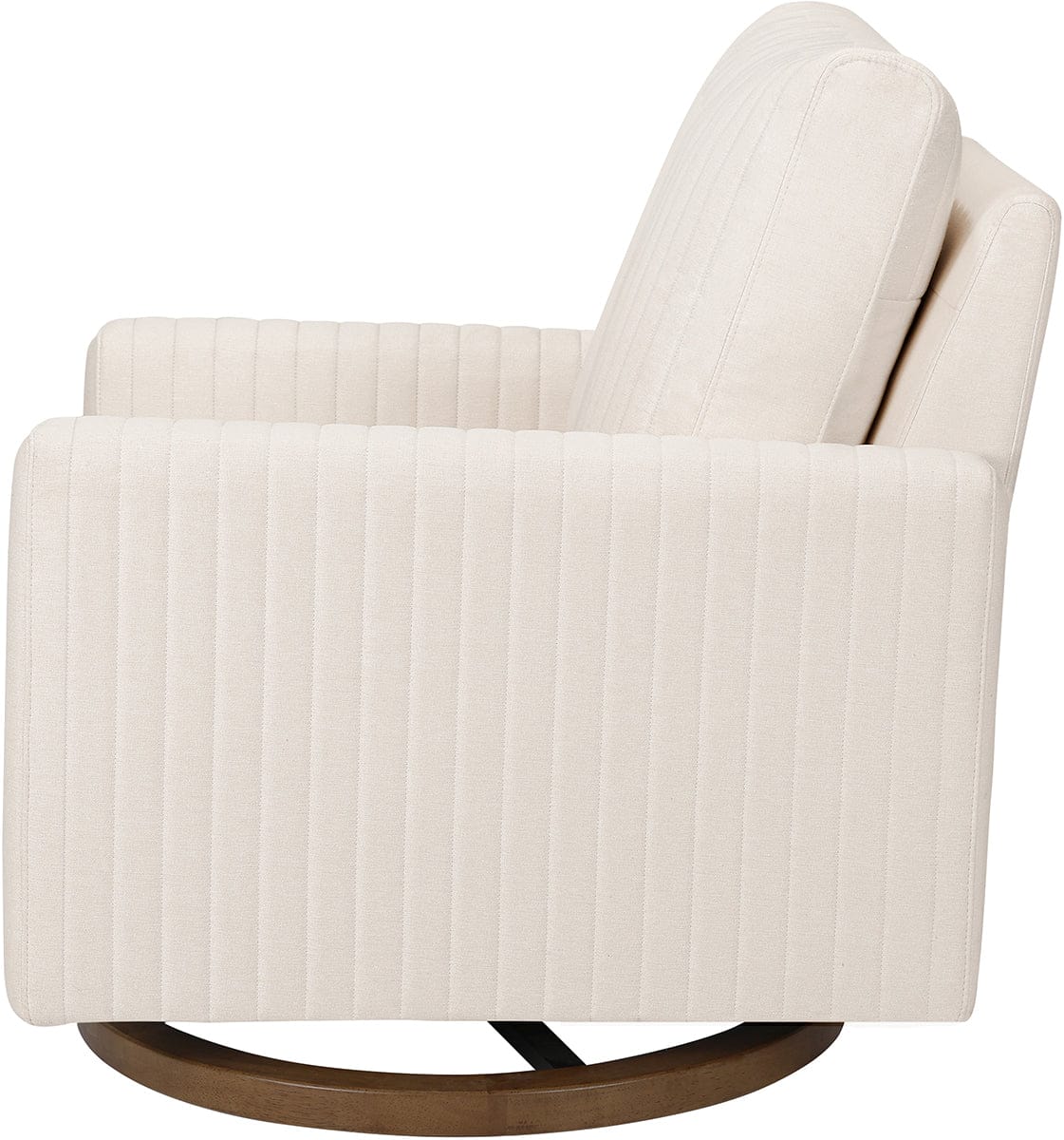 Babyletto Poe Channeled Swivel Glider - Performance Cream Eco-Weave w/ Dark Wood Base - M26687PCMEWDB