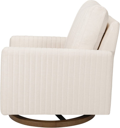 Babyletto Poe Channeled Swivel Glider - Performance Cream Eco-Weave w/ Dark Wood Base - M26687PCMEWDB