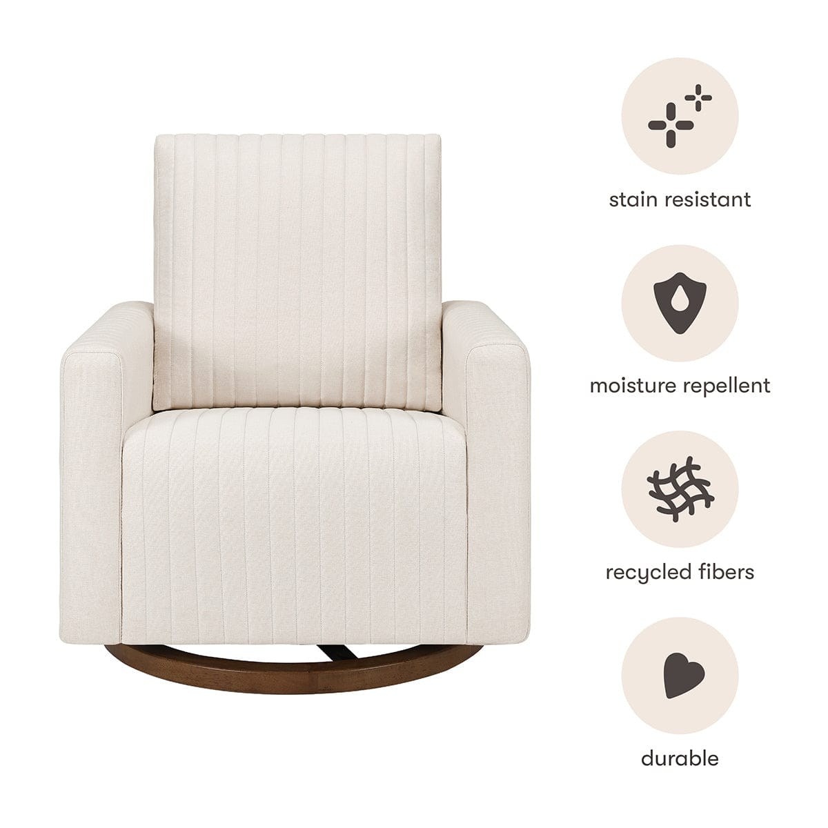 Babyletto Poe Channeled Swivel Glider - Performance Cream Eco-Weave w/ Dark Wood Base - M26687PCMEWDB