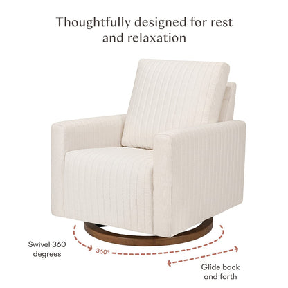 Babyletto Poe Channeled Swivel Glider - Performance Cream Eco-Weave w/ Dark Wood Base - M26687PCMEWDB