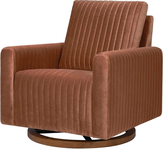 Babyletto Poe Channeled Swivel Glider - Rust Velvet w/ Dark Wood Base - M26687RTVDB