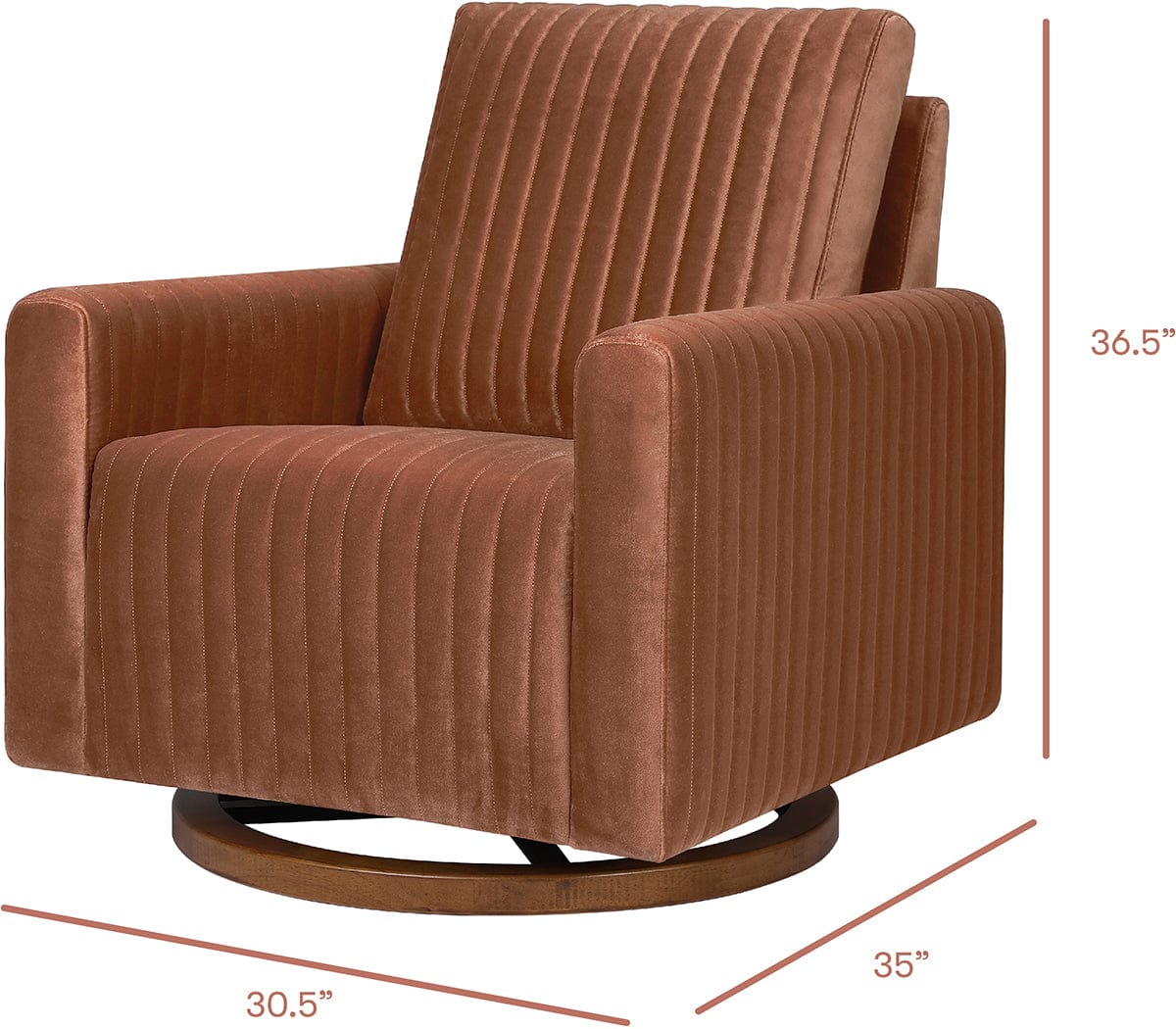 Babyletto Poe Channeled Swivel Glider - Rust Velvet w/ Dark Wood Base - M26687RTVDB