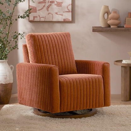 Babyletto Poe Channeled Swivel Glider - Rust Velvet w/ Dark Wood Base - M26687RTVDB
