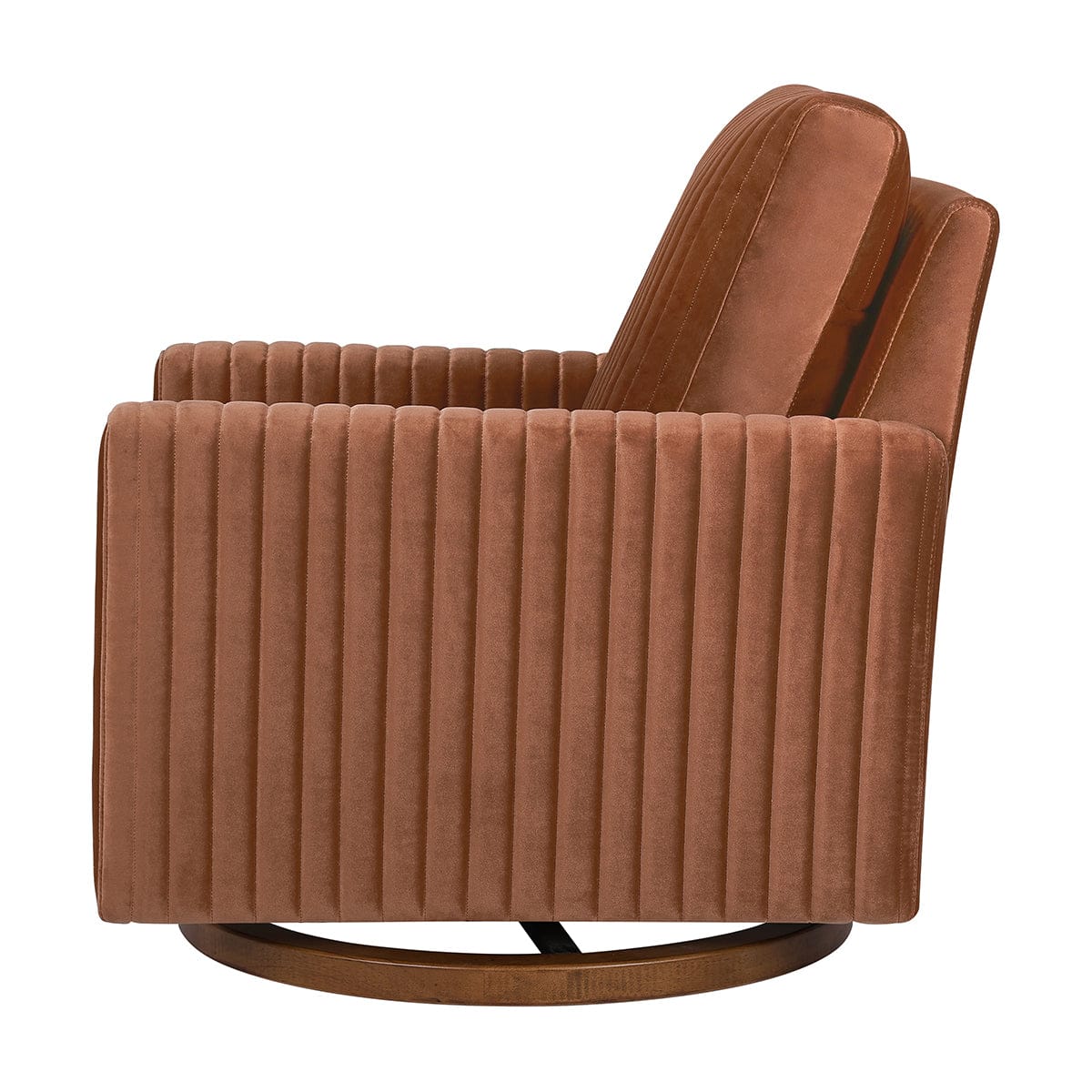 Babyletto Poe Channeled Swivel Glider - Rust Velvet w/ Dark Wood Base - M26687RTVDB