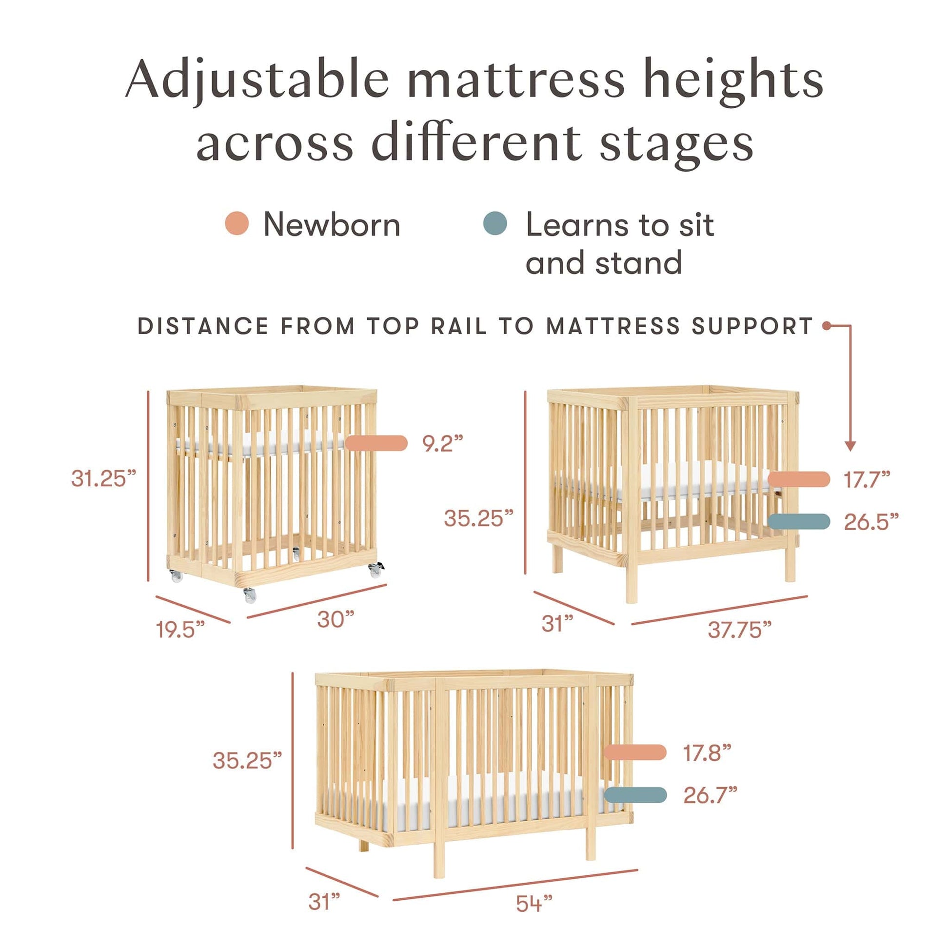 Babyletto Pogo 8-in-1 Convertible Crib w/All-Stages Conversion Kits - Blonde - M29880BD