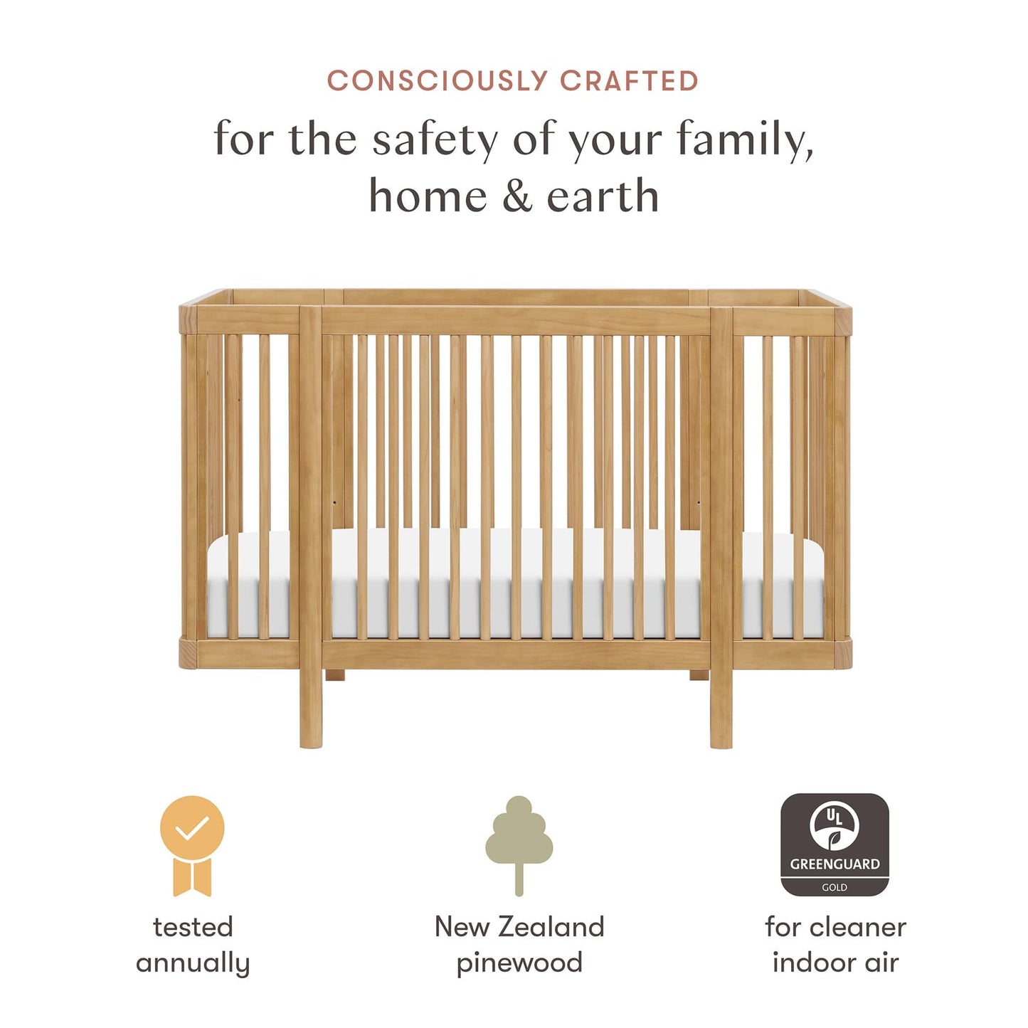 Babyletto Pogo 8-in-1 Convertible Crib w/All-Stages Conversion Kits  - Honey - M29880HY