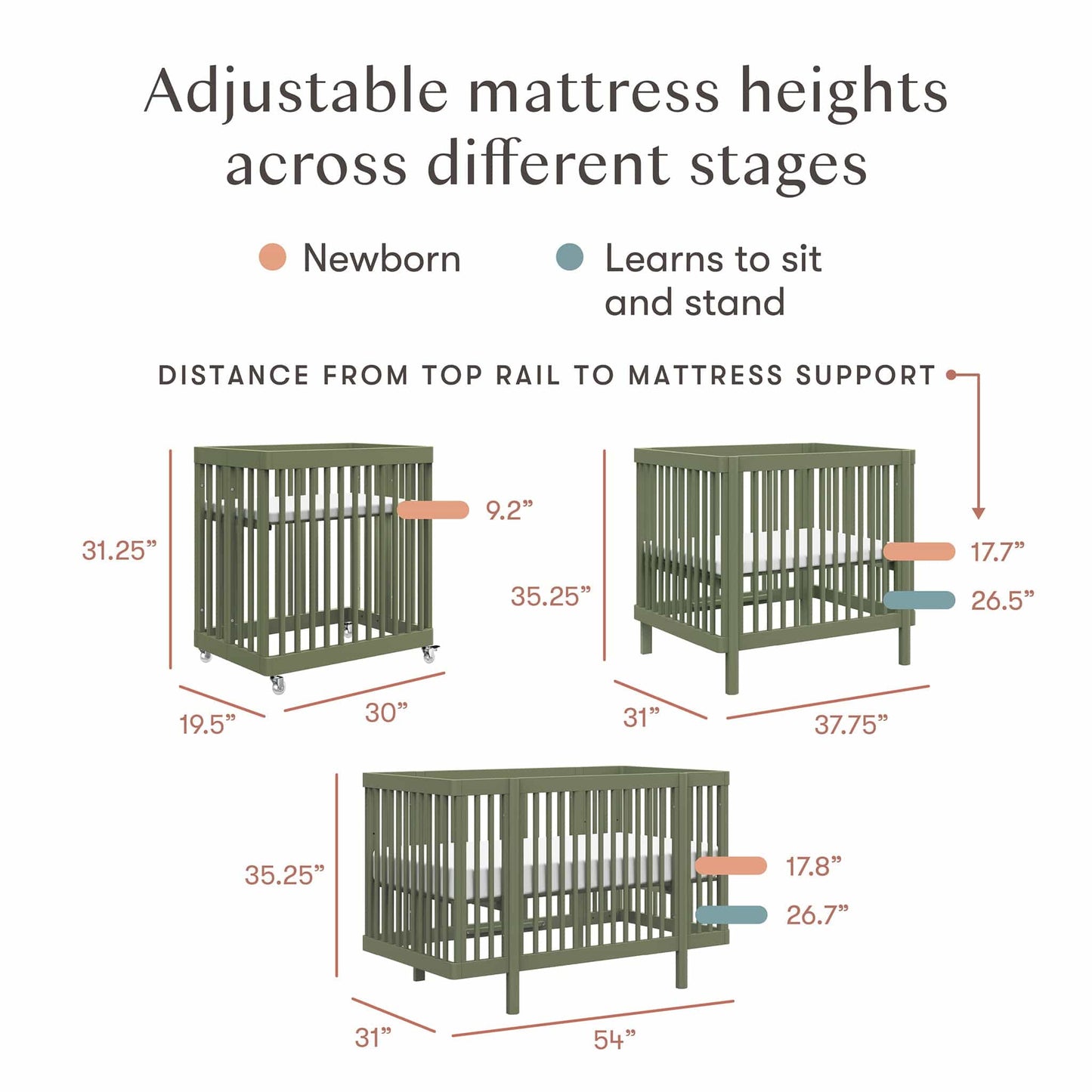 Babyletto Pogo 8-in-1 Convertible Crib w/All-Stages Conversion Kits - Olive - M29880OL