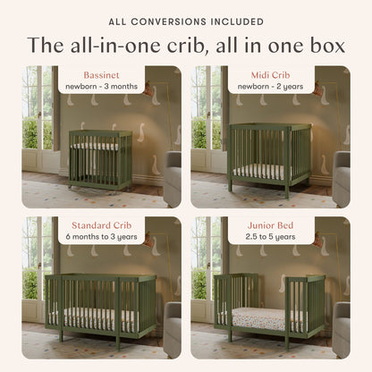 Babyletto Pogo 8-in-1 Convertible Crib w/All-Stages Conversion Kits - Olive - M29880OL
