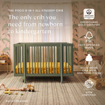 Babyletto Pogo 8-in-1 Convertible Crib w/All-Stages Conversion Kits - Olive - M29880OL