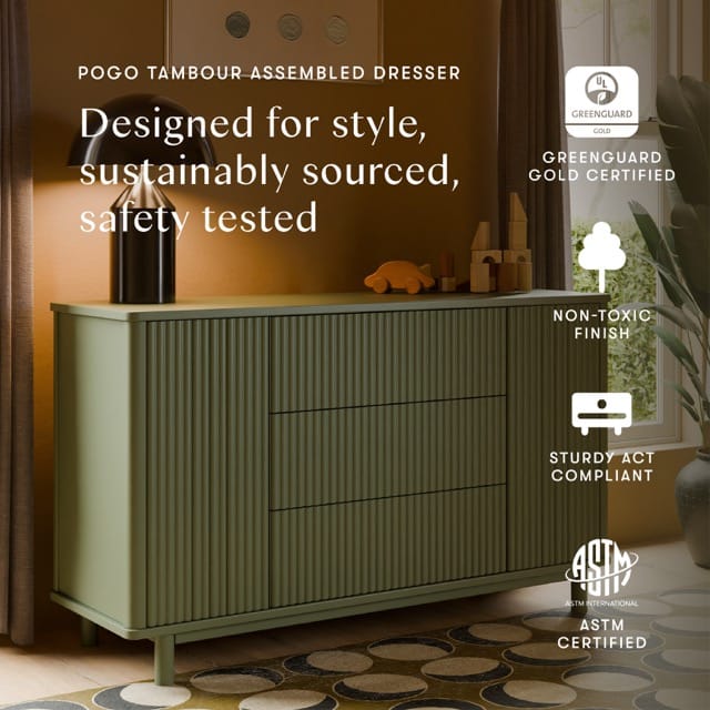 Babyletto Pogo Tambour Assembled Dresser - Olive - M29816OL