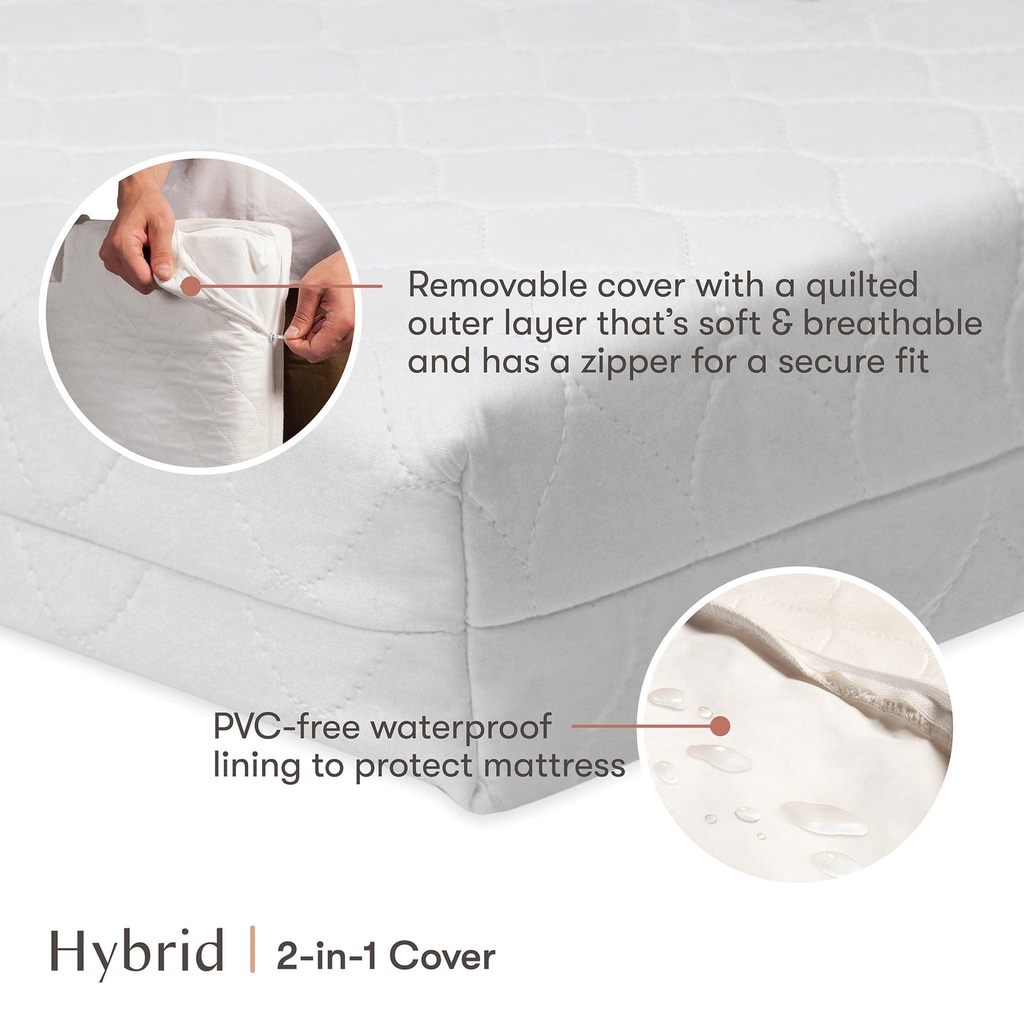 Babyletto Pure Core Mini Crib Mattress w/ Hybrid Quilted Waterproof Cover (Lightweight) - M5346C