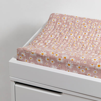Babyletto Quilted Changing Pad Cover in GOTS Certified Organic Muslin Cotton - Daisy - T28037