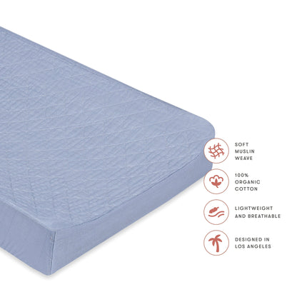 Babyletto Quilted Changing Pad Cover in GOTS Certified Organic Muslin Cotton - Dewdrop - T29637DP
