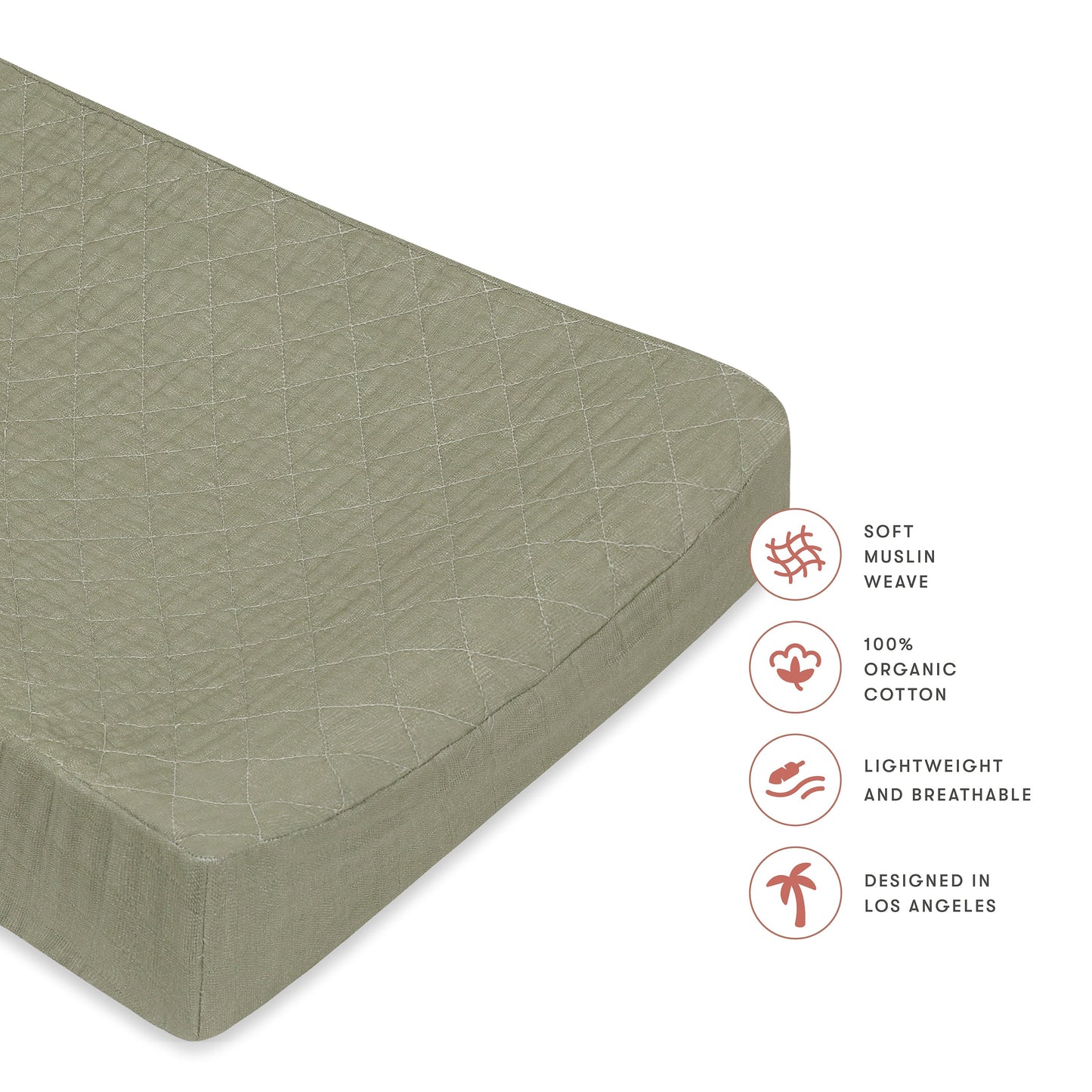 Babyletto Quilted Changing Pad Cover in GOTS Certified Organic Muslin Cotton - Matcha - T29737MCA