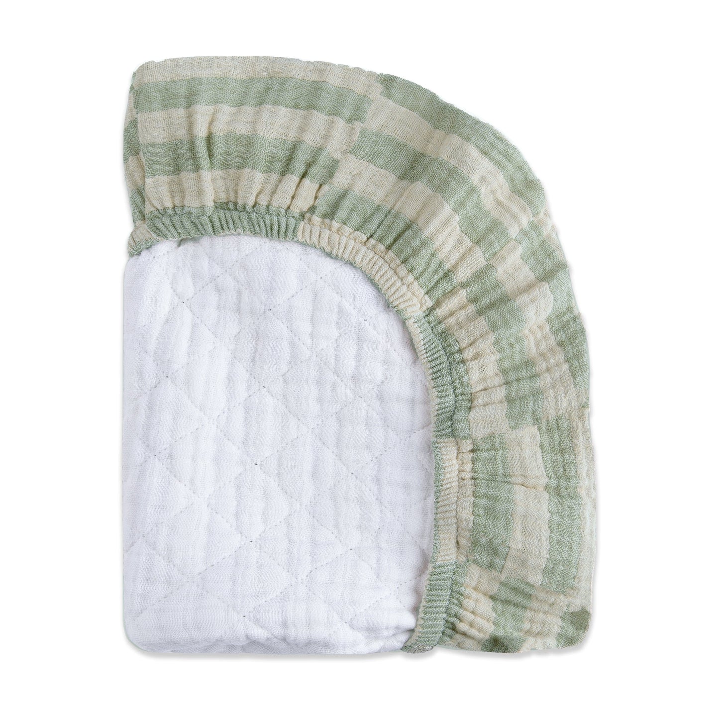 Babyletto Quilted Changing Pad Cover in GOTS Certified Organic Muslin Cotton - Moss Stripe - T30537