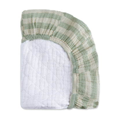 Babyletto Quilted Changing Pad Cover in GOTS Certified Organic Muslin Cotton - Moss Stripe - T30537