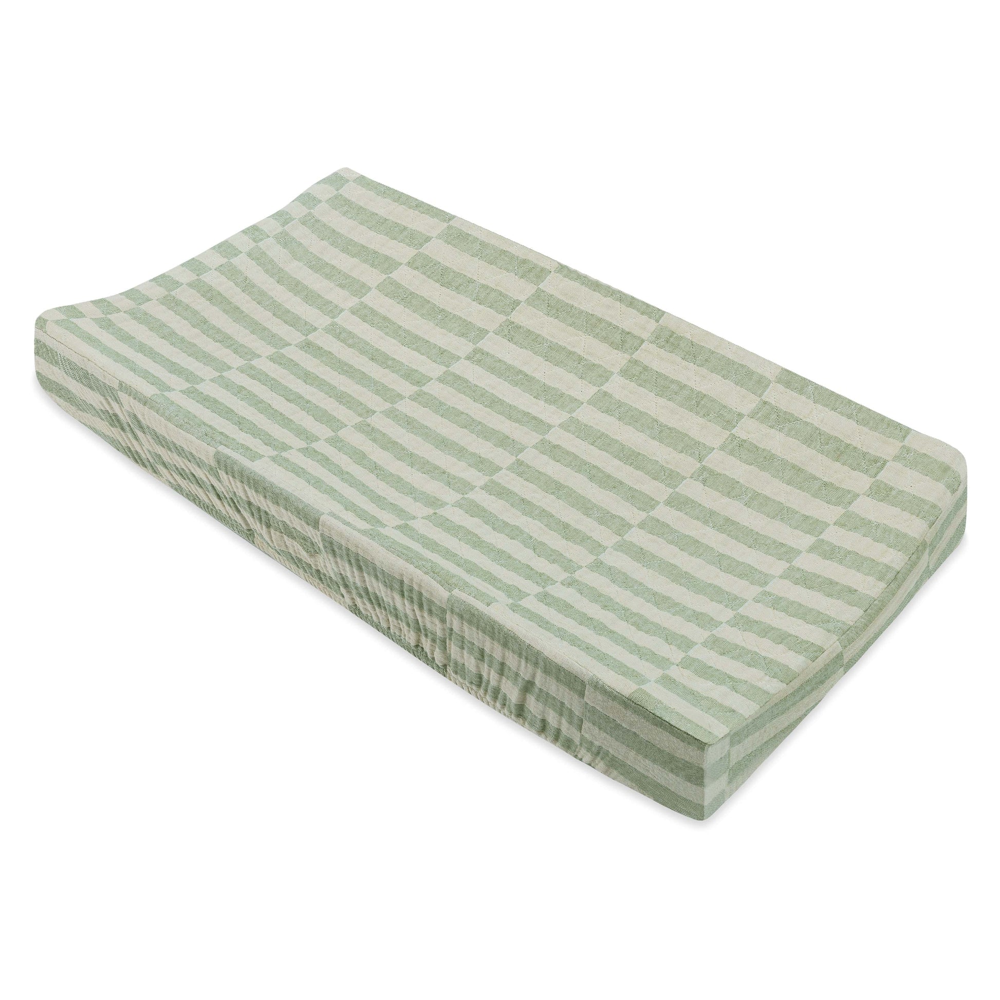 Babyletto Quilted Changing Pad Cover in GOTS Certified Organic Muslin Cotton - Moss Stripe - T30537