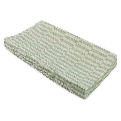 Babyletto Quilted Changing Pad Cover in GOTS Certified Organic Muslin Cotton - Moss Stripe - T30537
