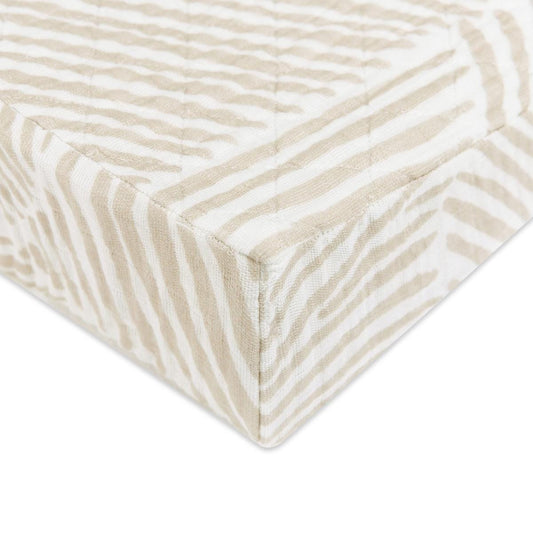 Babyletto Quilted Changing Pad Cover in GOTS Certified Organic Muslin Cotton-Oat Stripe - T29237