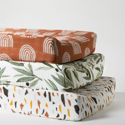 Babyletto Quilted Changing Pad Cover in GOTS Certified Organic Muslin Cotton - Olive Branches - T28237