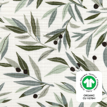 Babyletto Quilted Changing Pad Cover in GOTS Certified Organic Muslin Cotton - Olive Branches - T28237